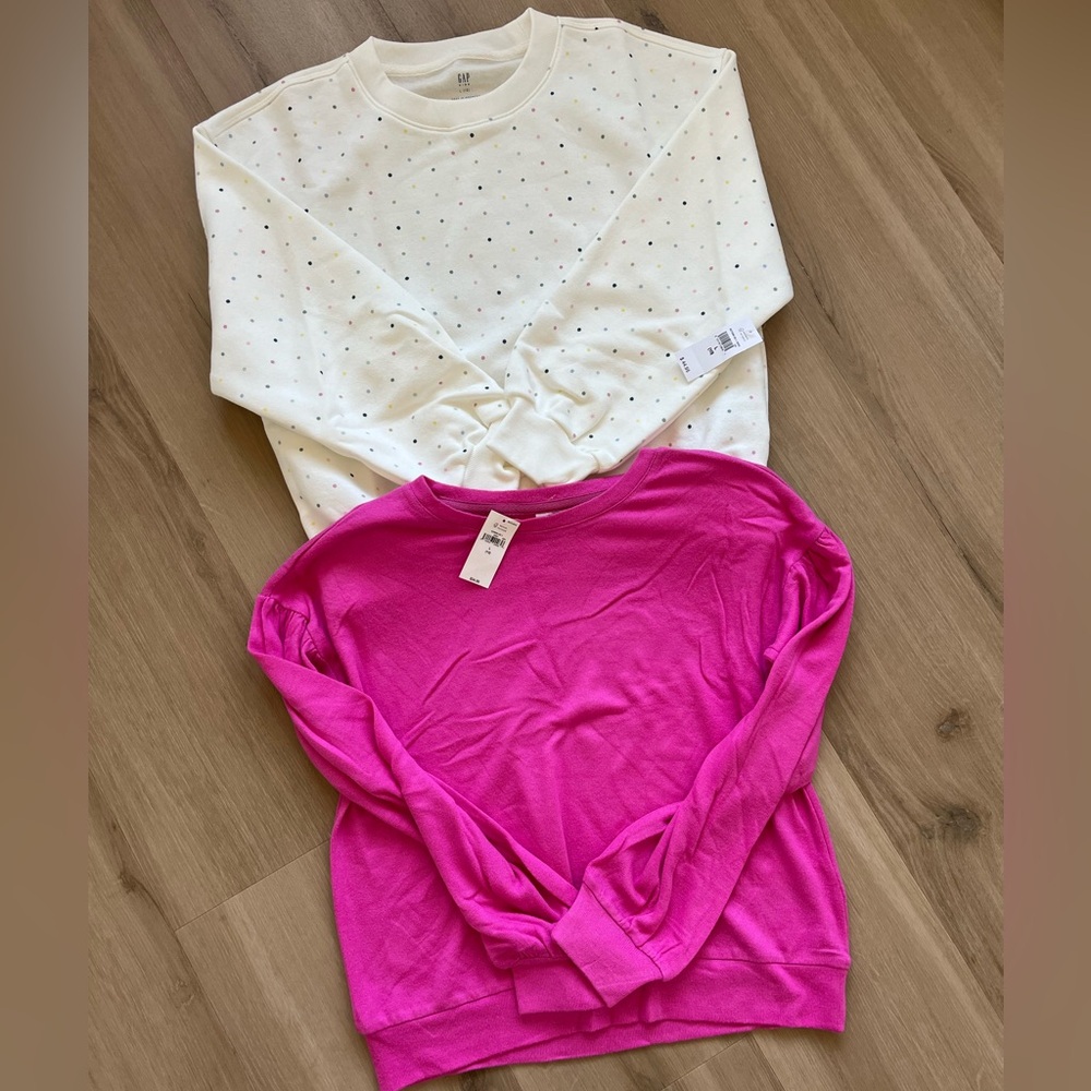 Pink and White Long Sleeve Tops